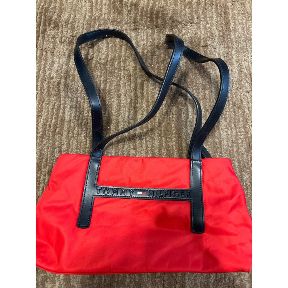 Tommy‎ Hilfiger Red Nylon Shoulder Bag Satchel Purse Designer Handbag